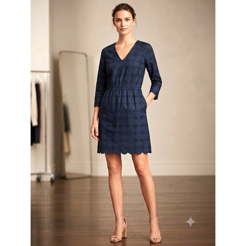 J.CREW Blue Polyester Lace Fit & Flare Lined Dress